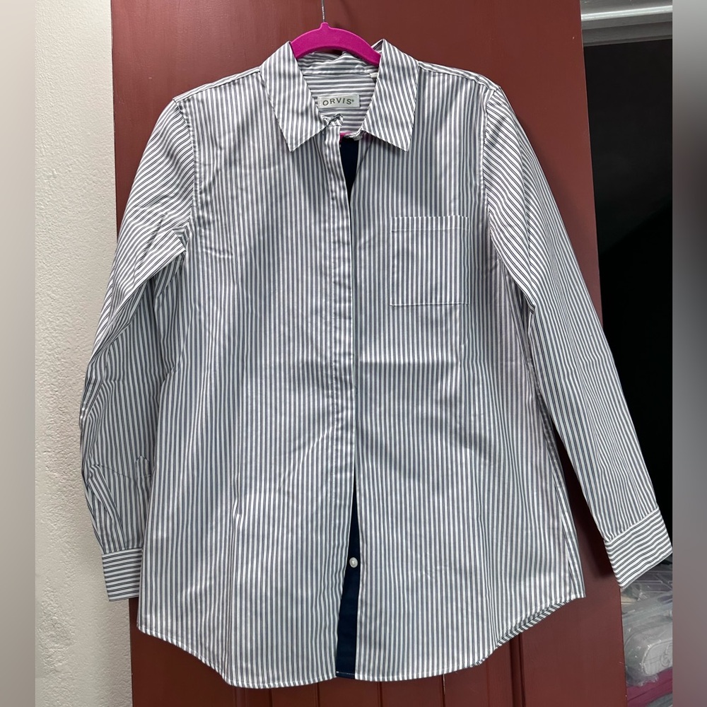 Orvis Women Shirt with Navy Stripes
